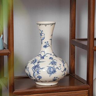 新中式仿古青花瓷陶瓷花瓶摆件客厅插花高档复古花器博古架摆设