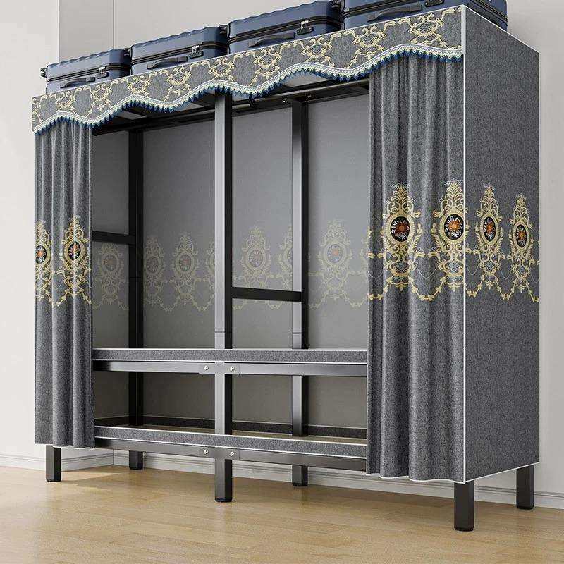 免安装简易布衣柜出租房家用卧室钢管加固结实折叠小型全挂式衣橱