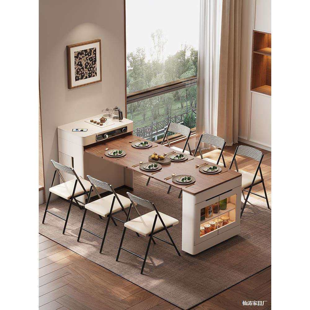 2026新款餐边柜岛台餐桌椅一体家用可伸缩折叠小户型吧导倒台饭桌