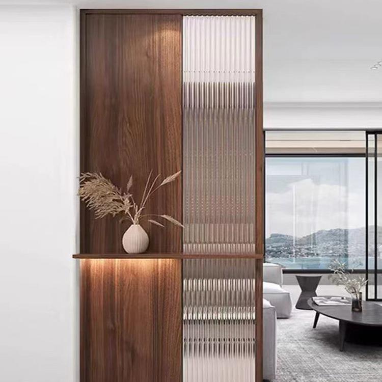 新中式实木客厅隔断入户门玄关玻璃进门茶室屏风格栅卧室遮档定