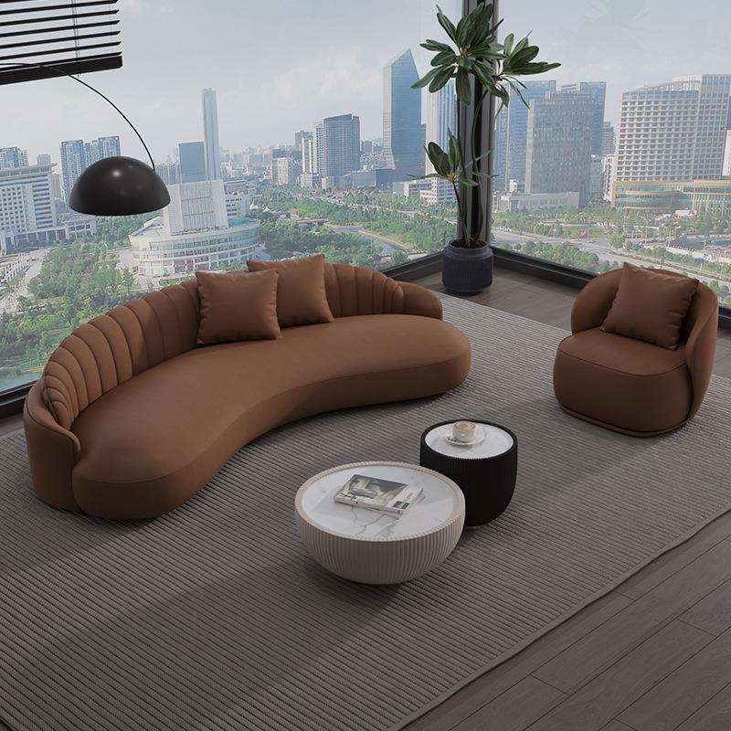 北欧办公室沙发茶几组合异形简约现代接待室休闲会客弧形办公沙发