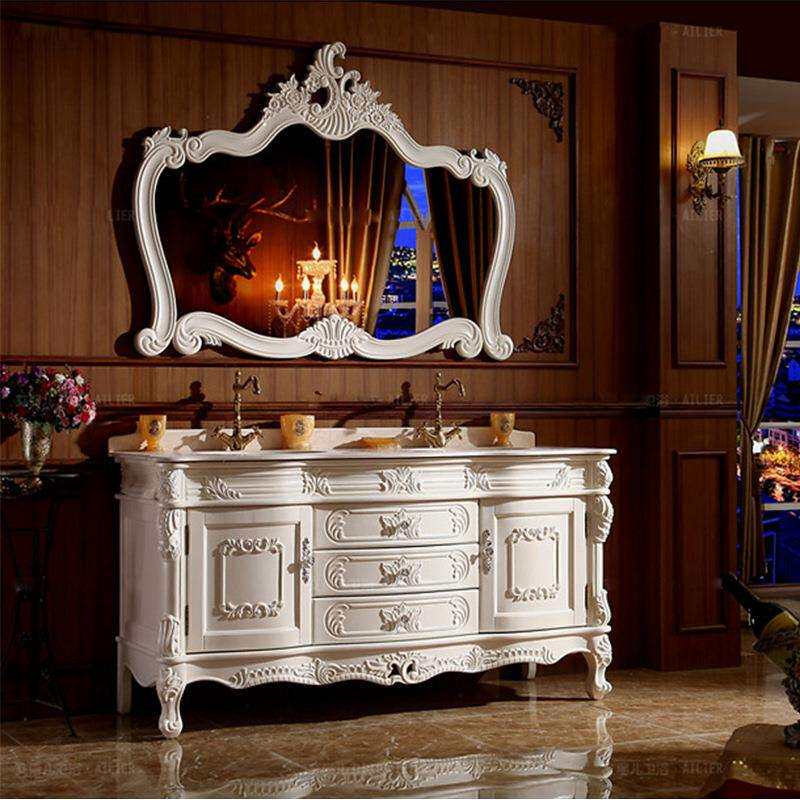 仿古欧式浴室柜红橡木实木卫生间洗漱台双盆大理石洗手脸盆柜组合