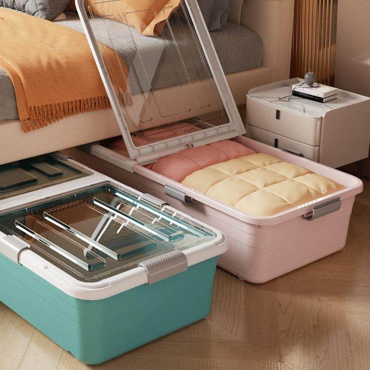 家用扁平床底收纳箱带轮抽屉式衣服被子透明床下收纳盒整理储物箱