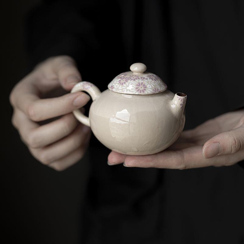粉引手绘釉下彩茶壶带过滤孔泡茶器小清新雏菊陶瓷单壶小壶
