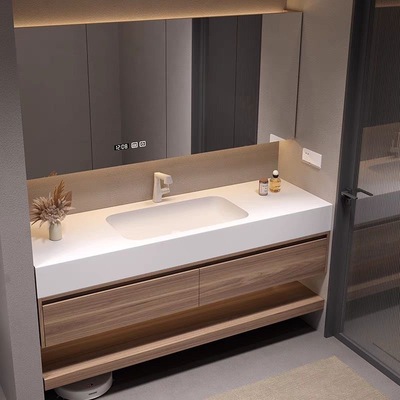 可丽耐一体盆岩板无缝热弯浴室柜组合卫生间洗手洗脸洗漱台