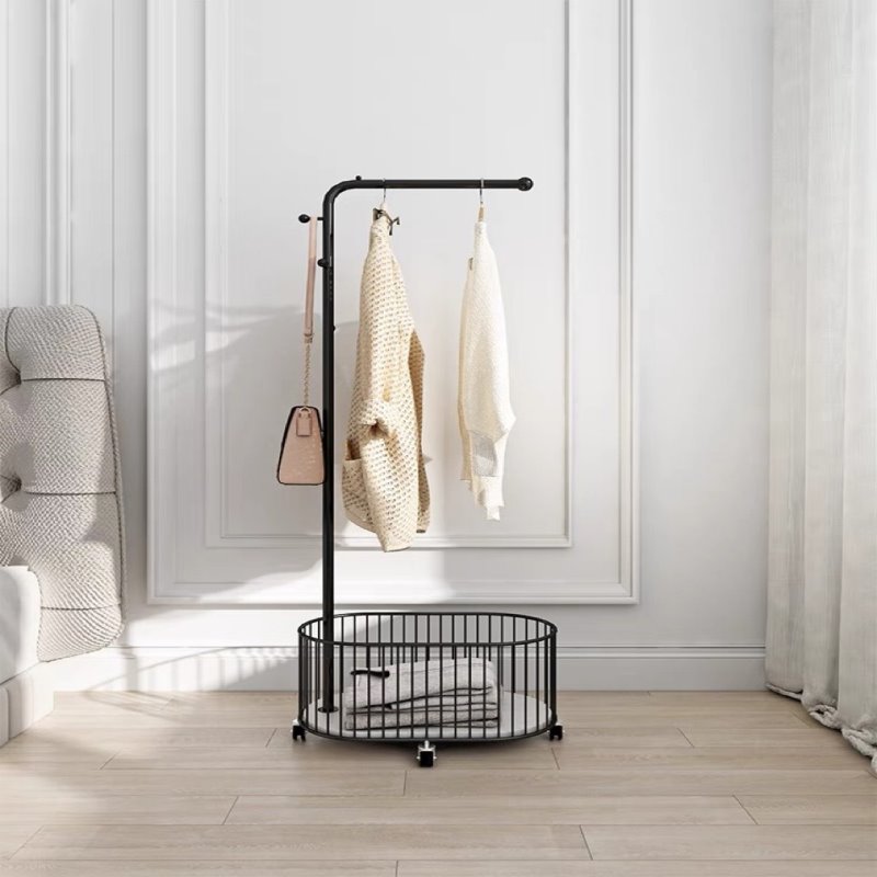 轻奢风挂衣架落地卧室家用多功能带脏衣篮收纳可移动衣帽架子一体
