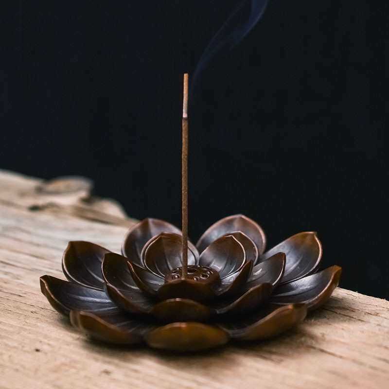 批发荷风莲花香铜插家用茶道多孔线香炉座熏香托供奉仿古香薰炉