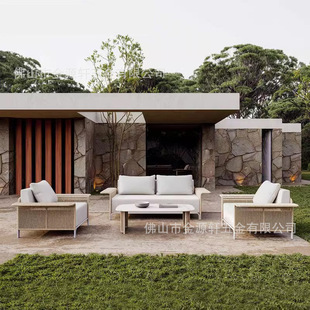 户外沙发庭院简约别墅民宿藤编沙发架空层露天北欧藤椅设计师花园