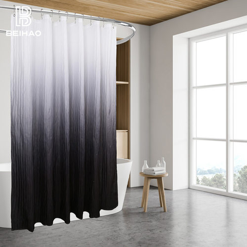 渐变色浴帘压皱防水涤纶皱形浴室帘卫生间防雾酒店隔断帘挂钩浴帐