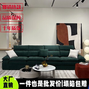 2024新款 高靠背 落地棉麻沙发布艺墨绿色高端直排可拆洗复古法式