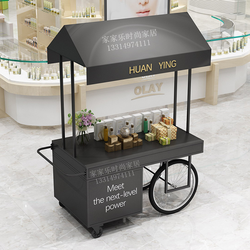 欧式铁艺b花车地摊车创意户外促销车超市摆摊车带柜子移动车地摊