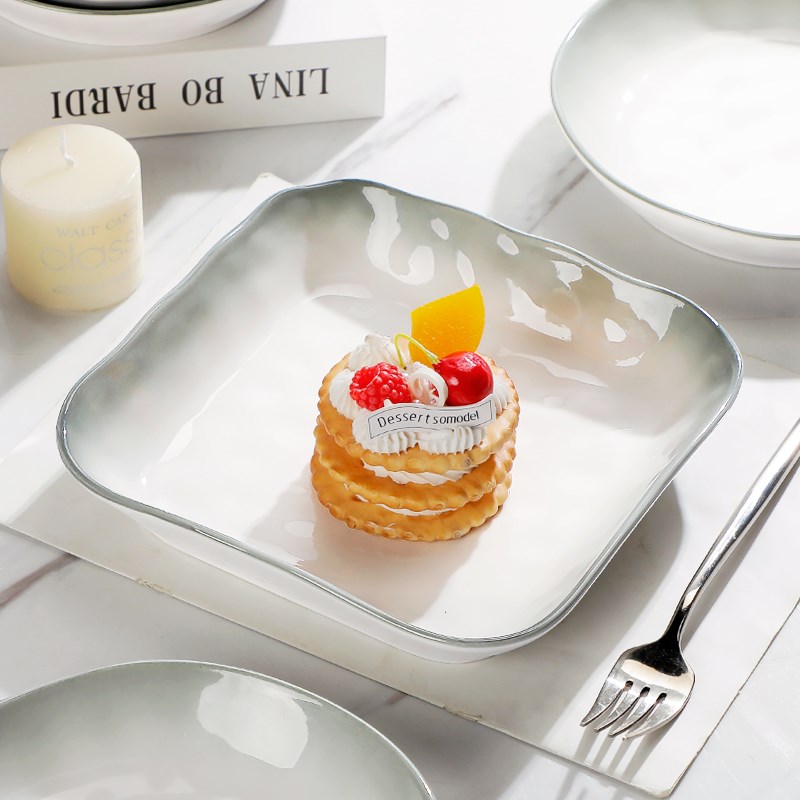 6只装方盘轻奢盘子菜盘家用2025新款碗碟子餐具创S意ins四方形深