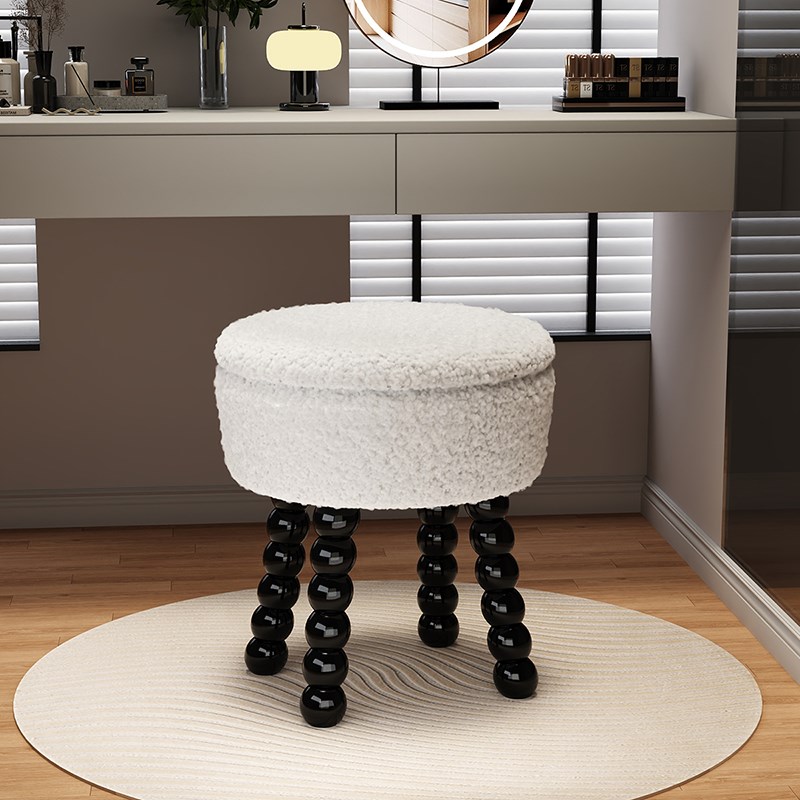 三梦化妆凳女g生卧室高级梳妆台椅子家用实木小凳子储物凳结实圆