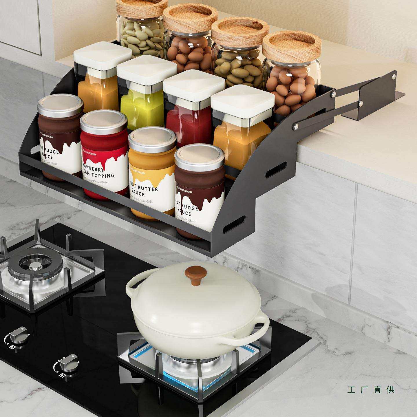 厨房吊柜升降拉篮橱柜下拉式调料品置物架高柜顶柜上下伸缩收纳架