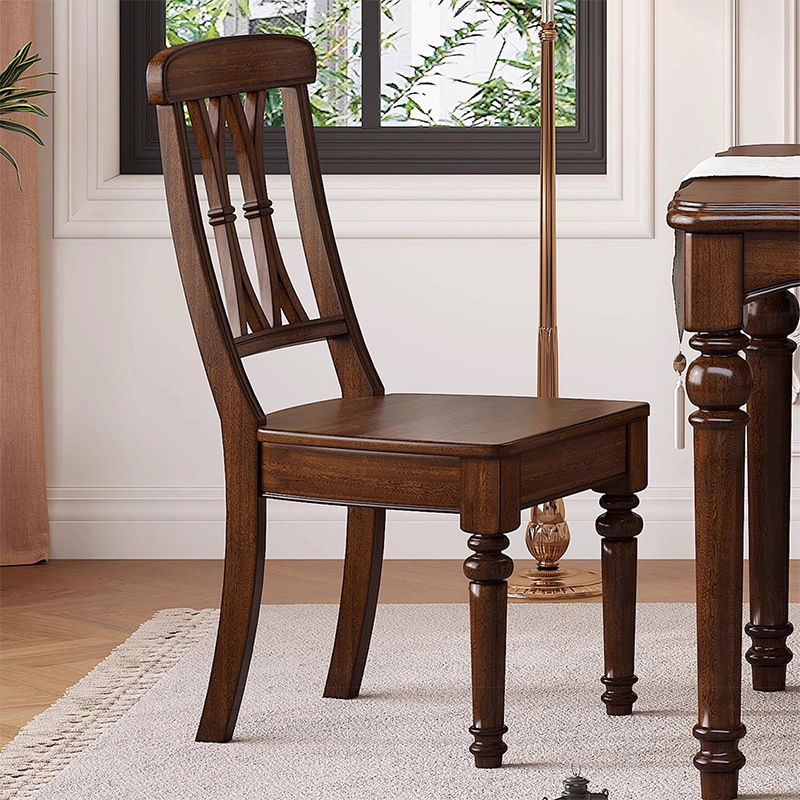 美式乡村全实木餐椅家用客厅简约休闲椅欧式复古餐厅靠背椅餐桌椅