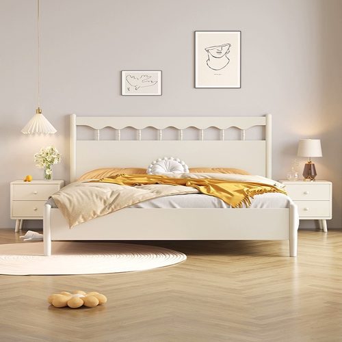 北欧白色全实木床现代简约奶油风格1.8米双人床1.5主卧公主法式床