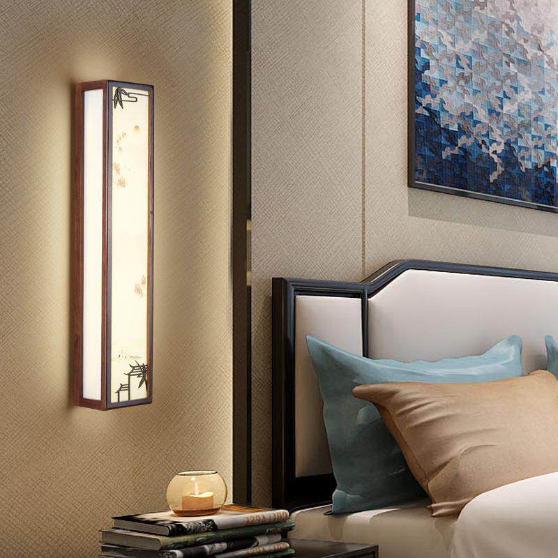新中式壁灯实木长条卧室床头灯走廊过道楼梯灯电视墙客厅墙壁灯具