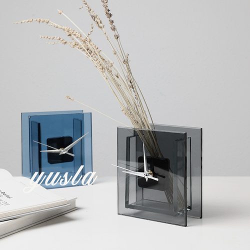 简约现代玻璃台钟时钟表摆件售楼处电视柜桌面座钟软装饰品摆设