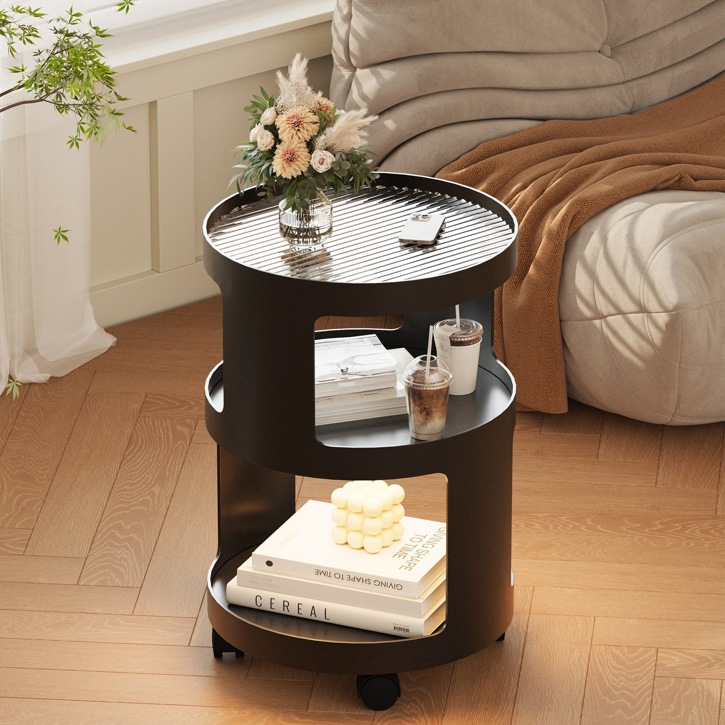 奶油风客厅现代简约茶几边几卧室床头柜沙发角几移动储物收纳推车