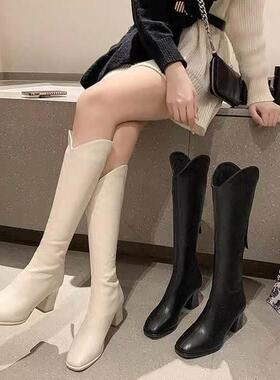 Leather Knee High Boots Winter Shoes Party Women for lady