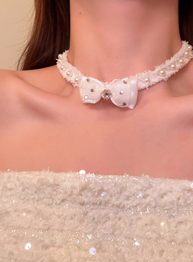 圣诞节闪锆珍珠蝴蝶结毛绒choker