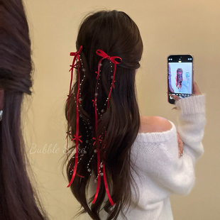 热恋凛冬 红色蝴蝶结水晶发夹女侧边夹音乐节演唱会发卡发夹发饰