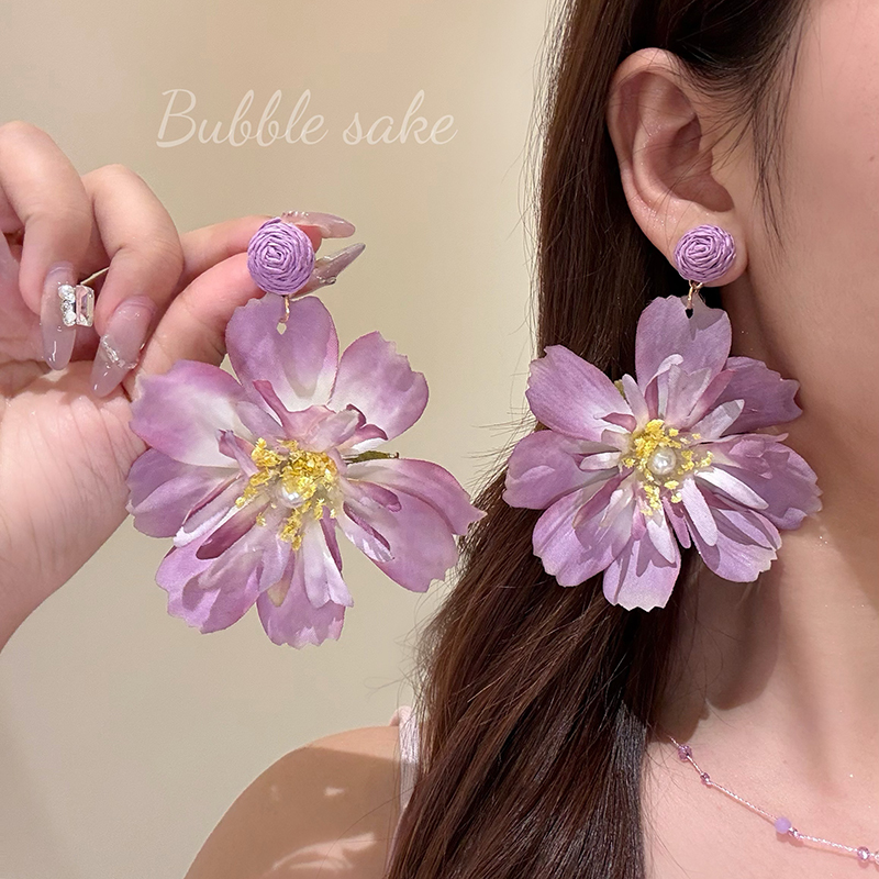 原创【鸢尾花香】超仙唯美紫色花朵耳环女海边度假风耳钉夸张耳饰