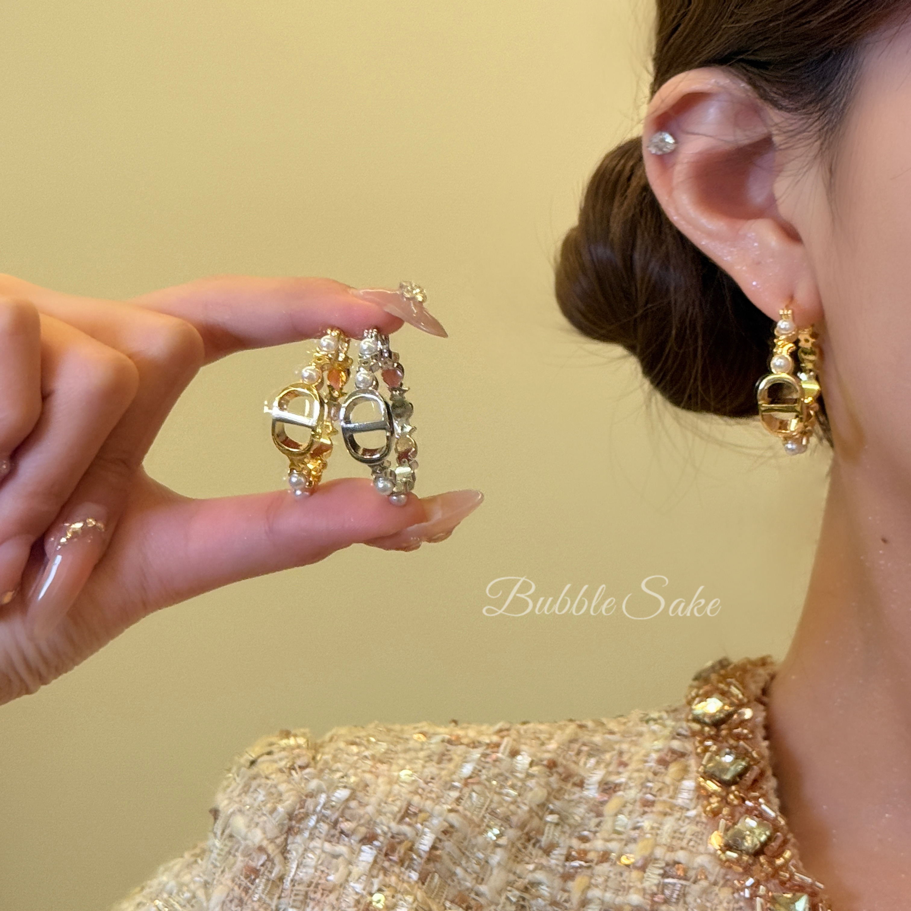 香系princess金色CD珍珠耳圈