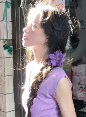 温柔美学 新中式紫色龙须茉莉发夹女氛围感侧边夹头花发卡发饰品