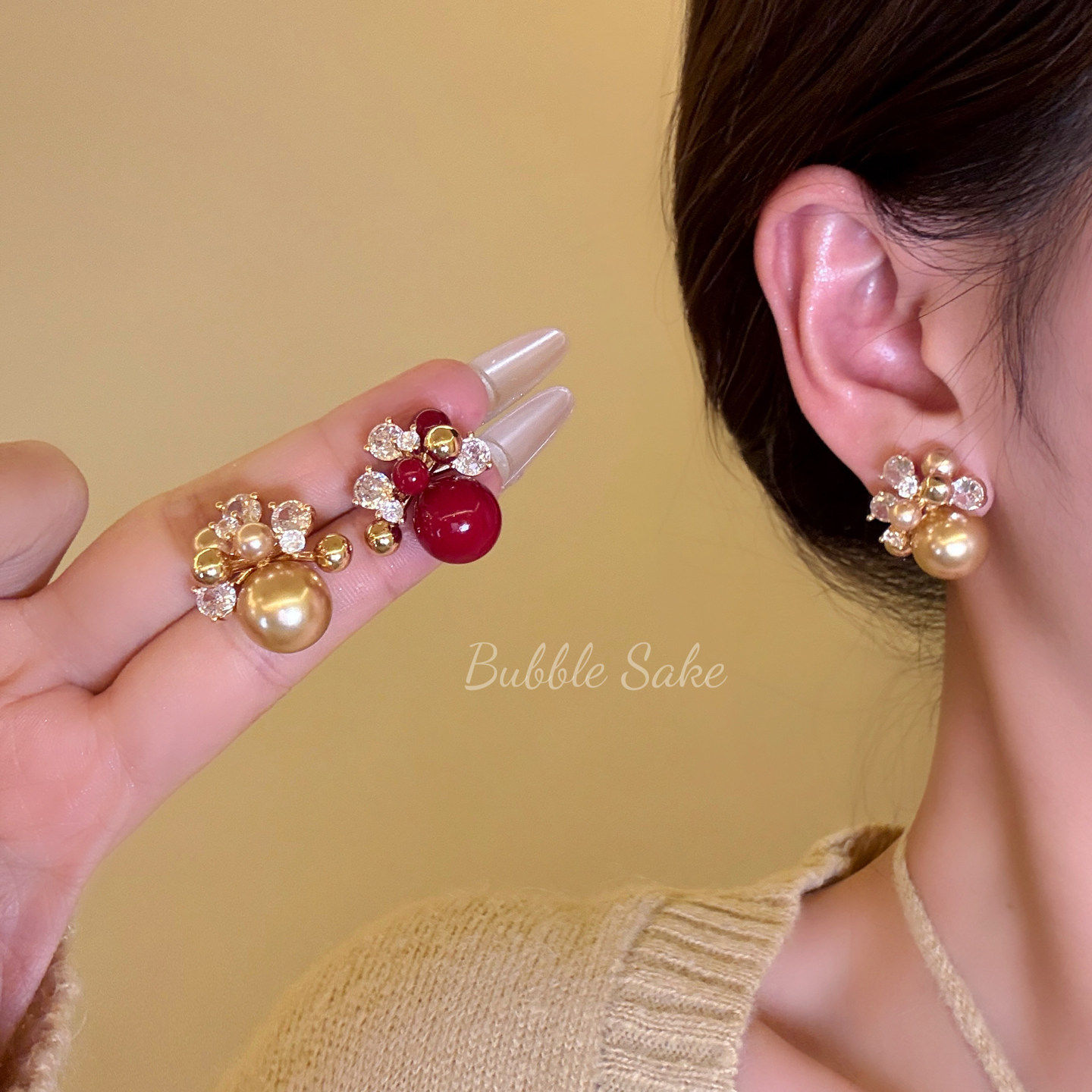 美奈星光 金色烟花镶钻珍珠耳环女秋冬小众高级感耳钉巨好看耳饰,饰品/流行首饰/时尚饰品新,耳钉,淘宝优惠券,粉丝福利购,淘宝优惠卷