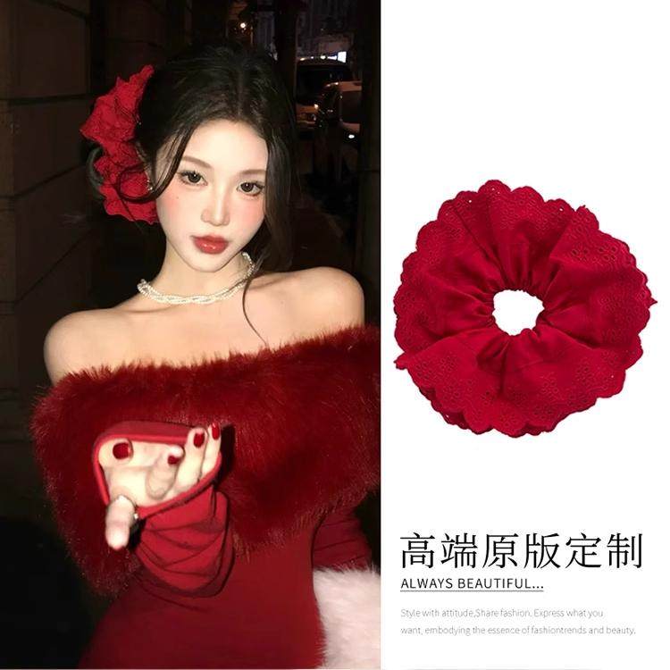 新年红！赵露思同款法式蕾丝花边大肠圈发圈秋冬高级感头绳发饰女,饰品/流行首饰/时尚饰品新,发饰,淘宝优惠券,粉丝福利购,淘宝优惠卷