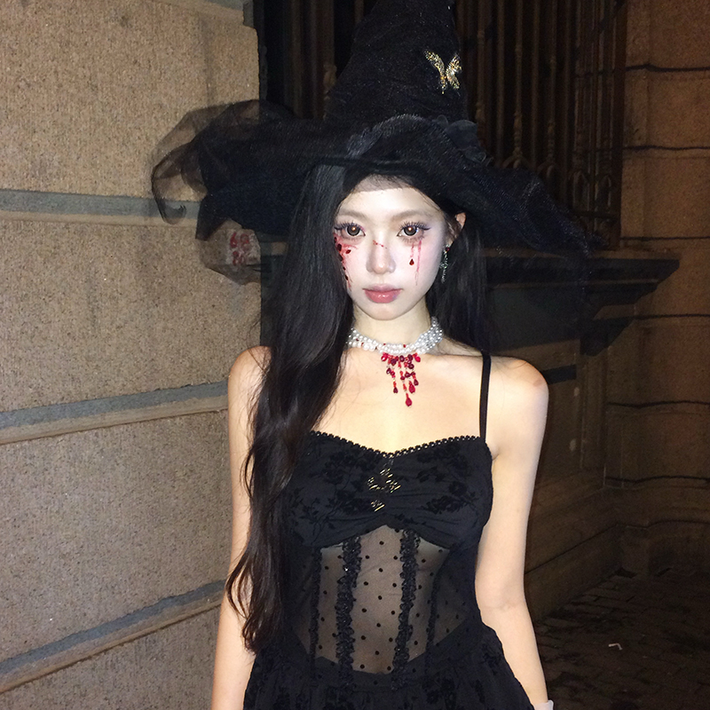 禁忌女巫暗黑风网纱蝴蝶巫师帽