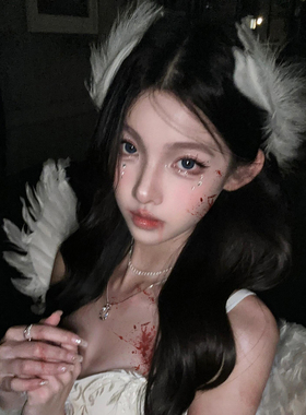 战损白天鹅 万圣节天使套装白色羽毛翅膀女cos发饰拍照装扮道具