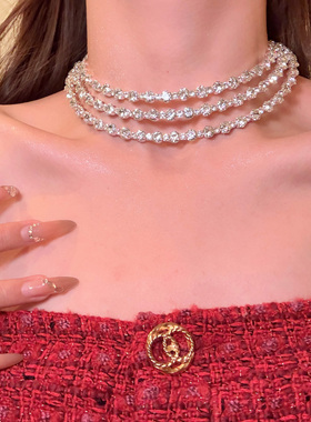 矜贵韩女重工满钻多层项链
