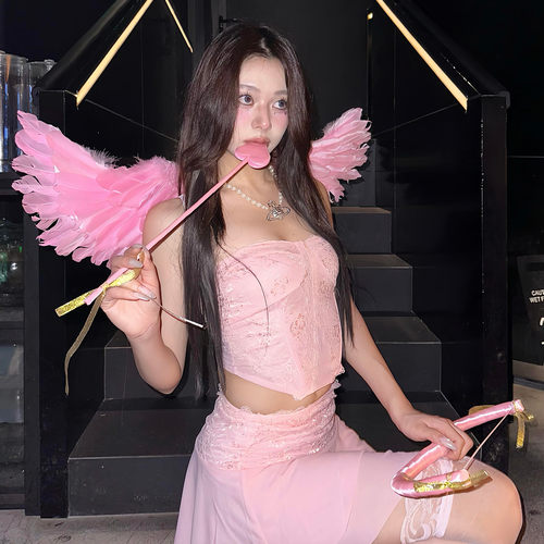 爱神丘比特粉色羽毛翅膀万圣节