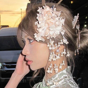 新中式森系铃兰花流苏发夹超仙侧边夹珍珠女甜美新娘婚纱头饰配饰