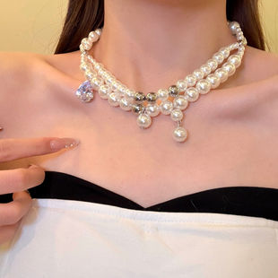 千金缪斯 闪锆双层珍珠choker项链女轻奢小众高级颈链锁骨链配饰