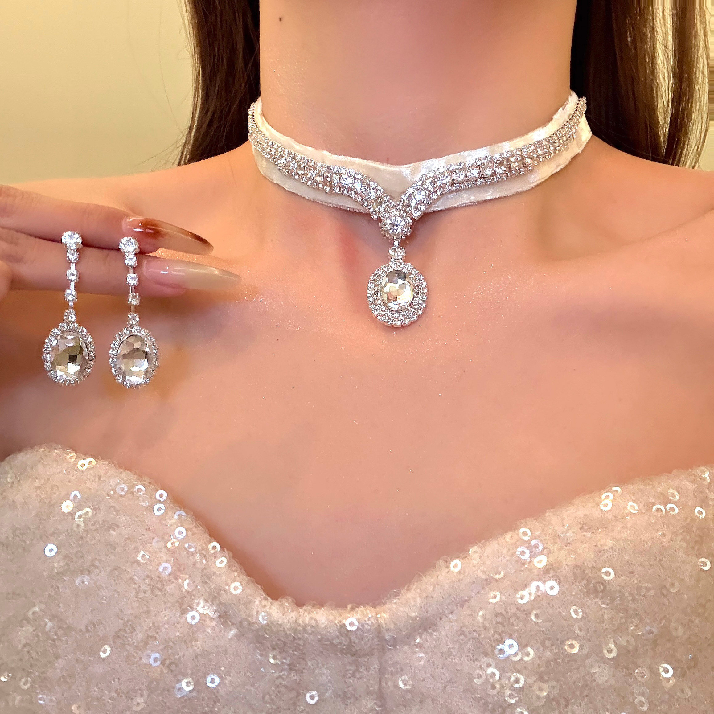 奢宠冬日 超闪水滴锆石项链耳环套装轻奢高级千金感礼服颈链配饰,饰品/流行首饰/时尚饰品新,项链,淘宝优惠券,粉丝福利购,淘宝优惠卷