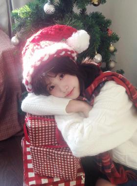 Bubble Sake 小红帽~圣诞节粗毛线帽子2025冬季节日拍照可爱头饰