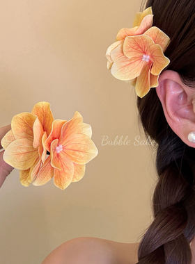 【原创】春和景明 黄色花朵发夹女海边度假风侧边夹头花拍照发饰