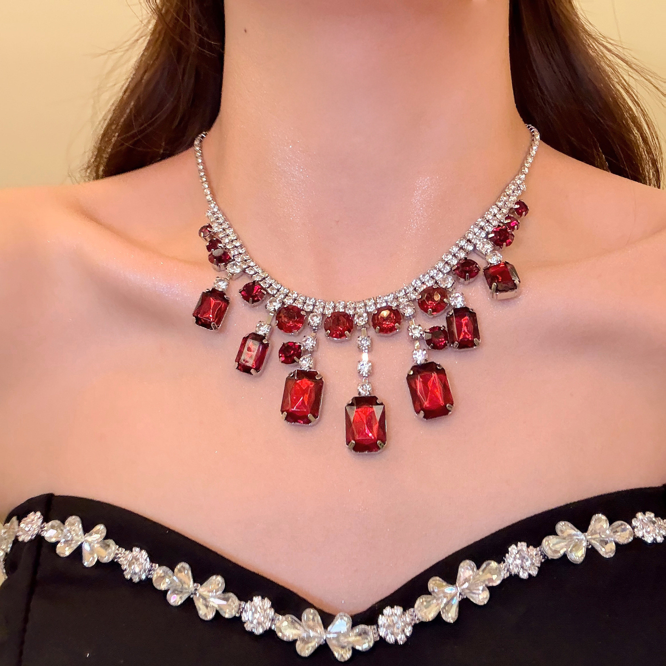 深绯都市 复古红宝石项链女小众夸张名媛锁骨链颈链宴会礼服配饰,饰品/流行首饰/时尚饰品新,项链,淘宝优惠券,粉丝福利购,淘宝优惠卷