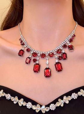 深绯都市法式复古红宝石项链