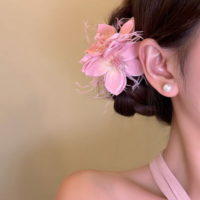 粉香入春超仙粉色龙须茉莉发夹