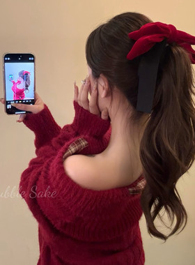 罗曼蒂克  红色蝴蝶结飘带香蕉夹女2025新款后脑勺盘发马尾夹发饰