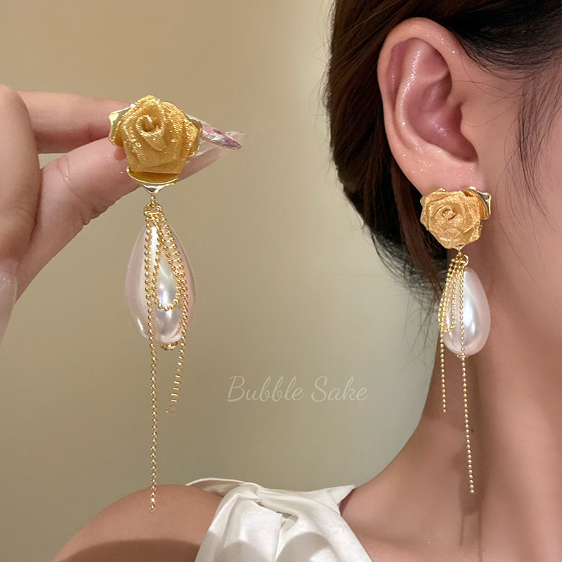 柔秋美人 法式玫瑰花朵珍珠流苏耳环女轻奢高级感耳钉独特耳饰品,饰品/流行首饰/时尚饰品新,耳钉,淘宝优惠券,粉丝福利购,淘宝优惠卷