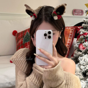 焦糖麋鹿 可爱毛绒绒鹿角发夹圣诞节日穿搭拍照道具发卡发饰头饰