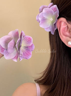 【原创】蝶栖兰 超仙紫色花朵发夹女边夹头花发卡海边度假风发饰