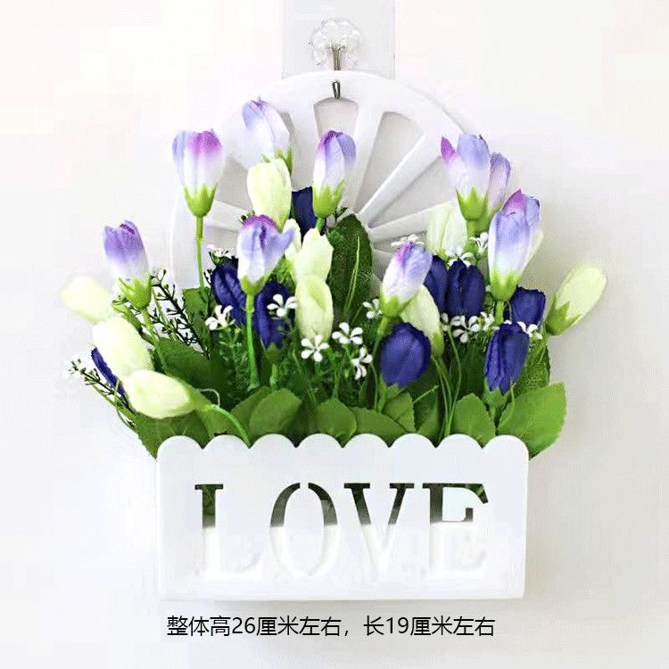 墙上仿真郁金香假花挂花篮创意家居壁饰墙面插花悬挂装饰挂件