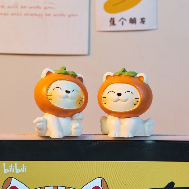 简约现代树脂柿子招财猫摆件时尚家居办公室创意不含树桩