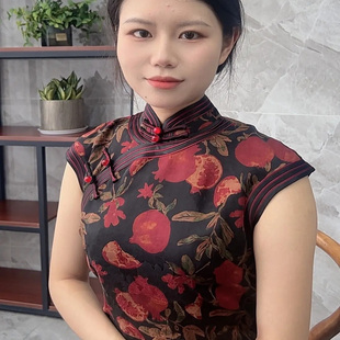 桑蠶絲春秋優(yōu)雅復(fù)古氣質(zhì)中式 旗袍 紅石榴 喜悅